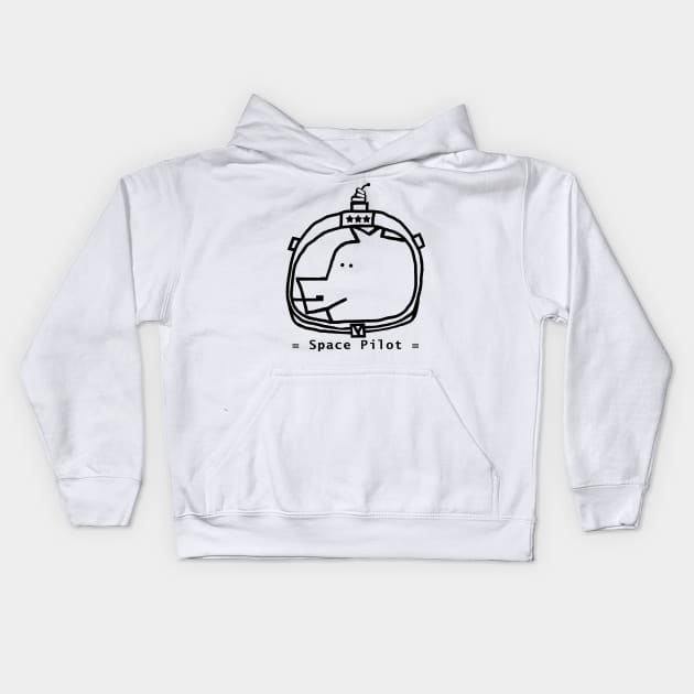 Space Pilot Pig Portrait Minimal Line Drawing Kids Hoodie by ellenhenryart